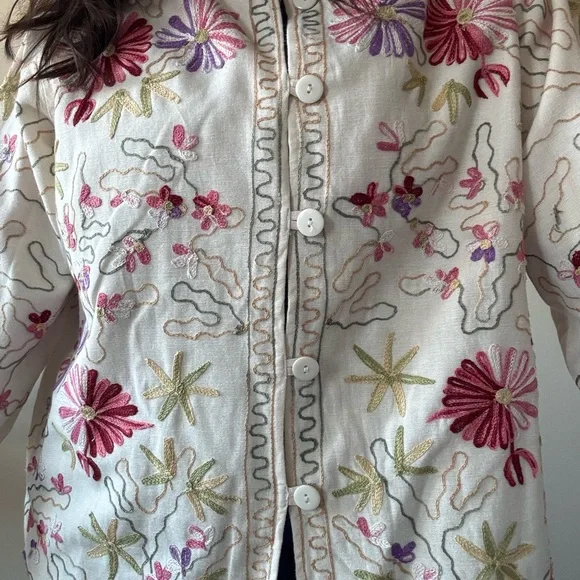 CONSIGNED—Embroidered Floral White Button-Front Jacket - Picture 3 of 10